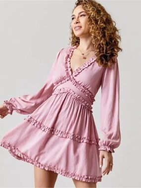 Francesca's Mi Ami Pink Lana Ruffle Coquette Babydoll Mini Dress